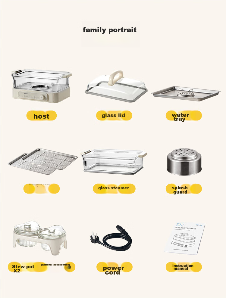DAEWOO [Selected by Procurement And Sales] Multifunctional Electric Steamer Pot for Stewing And Steaming All-In Food-Grade Glass Transparent No Plastic Household Multi-Layer Steam Pot Stainless Steel Plate S22 19