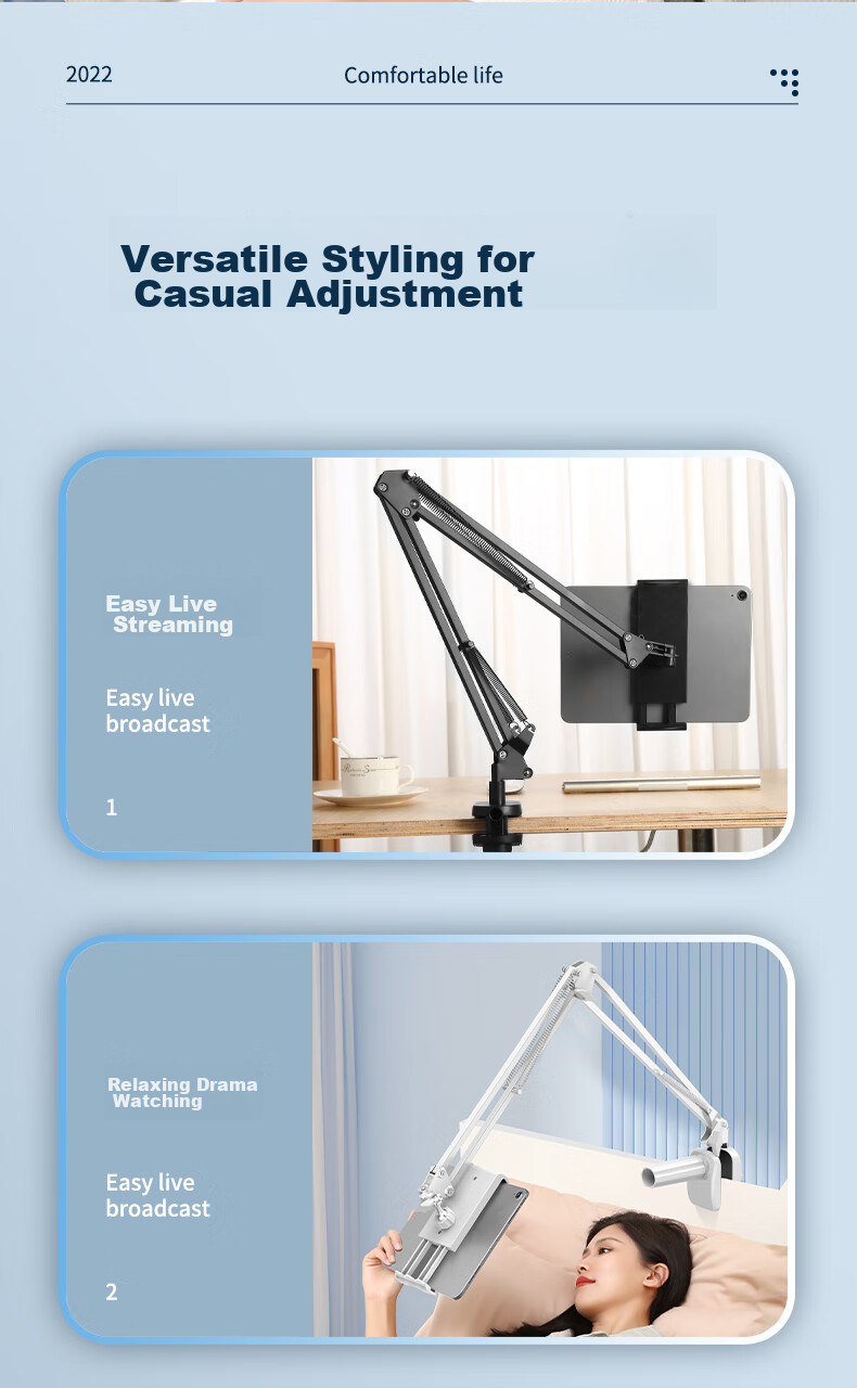 BIAZE [Ultra-Stable] Tablet Stand, Phone Holder for Online Classes And Live Streaming, Bedside Armrest Desktop Overhead Shooting Support Foldable Stand Suitable for Phones/iPads/Tablets 12