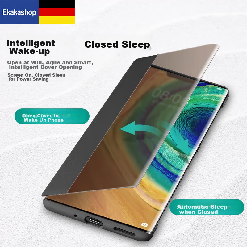 Умный чехол-книжка Ekakashop Smart View Flip Case для Huawei Mate30 Pro, защита от падений, бизнес-стиль, черный