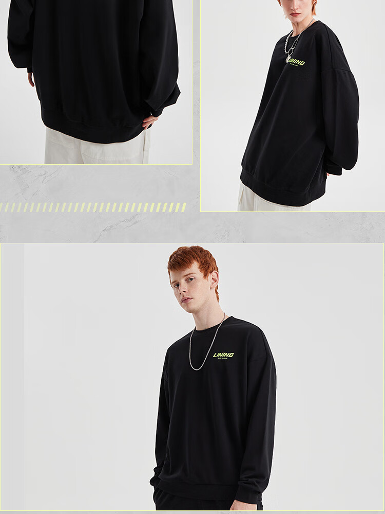 Li-Ning [Unisex] Sports Sweatshirt, Fashionable Casual Pullover, Long-Sleeve Round Neck, Loose And Comfortable Versatile Top for Men And Wome 3