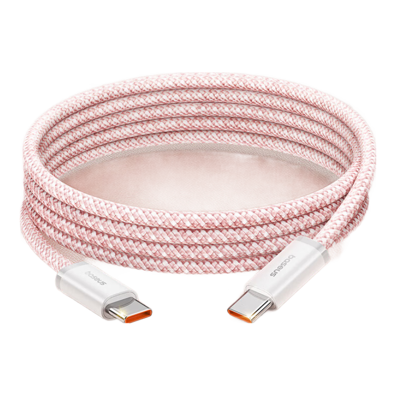 Baseus Dual-Head Type-C Charging Cable PD100W Super Fast Charging Data Cable Compatible with Apple 17/16/15, Huawei, Honor, Xiaomi Phones, IPad, Laptops 2 Meters Floating Pink
