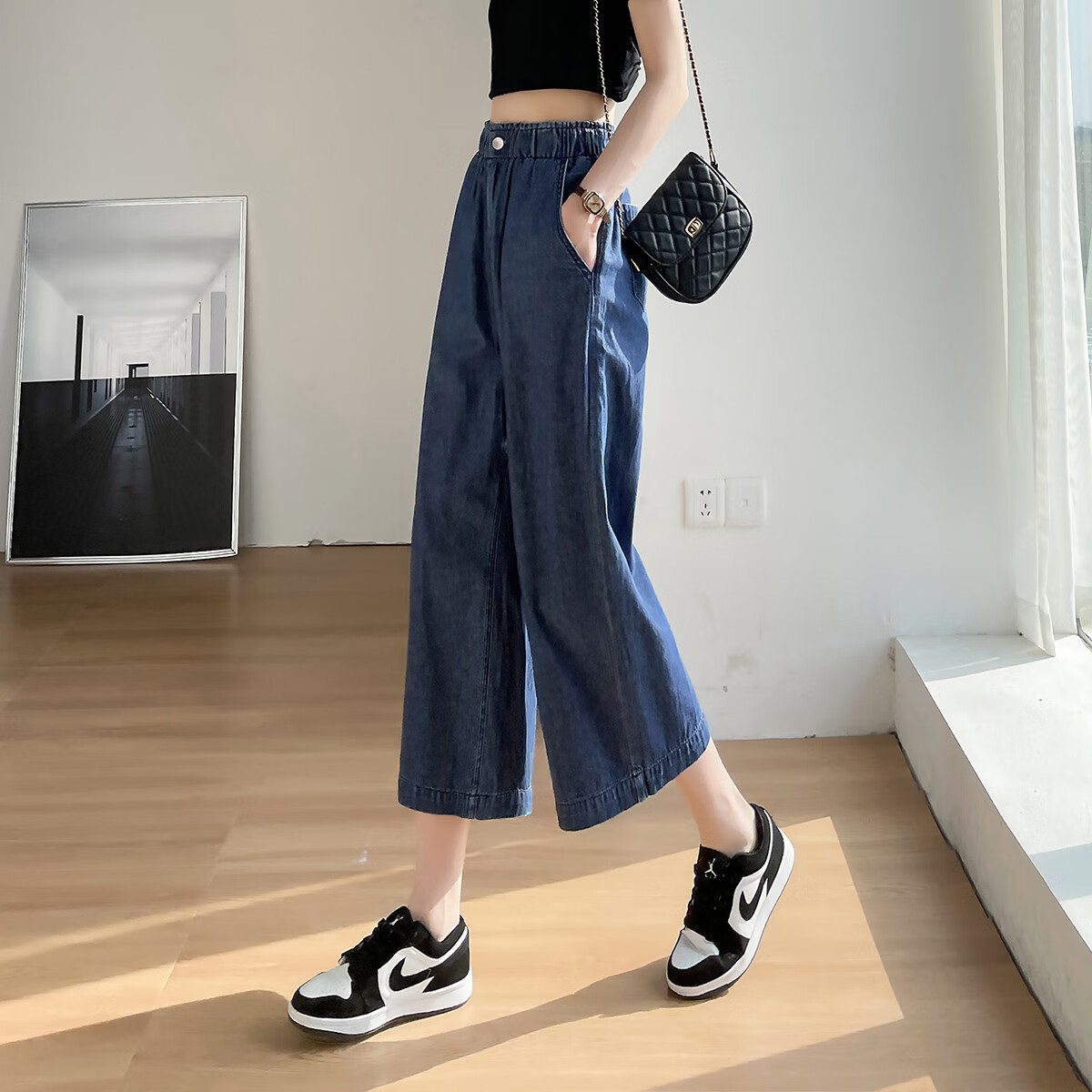 Dme Summer Pure Cotton Women's Casual Pants, Thin Loose-Fit Non-Stretch Wide-Leg Jeans, Straight-Leg Cropped Jeans for Wome