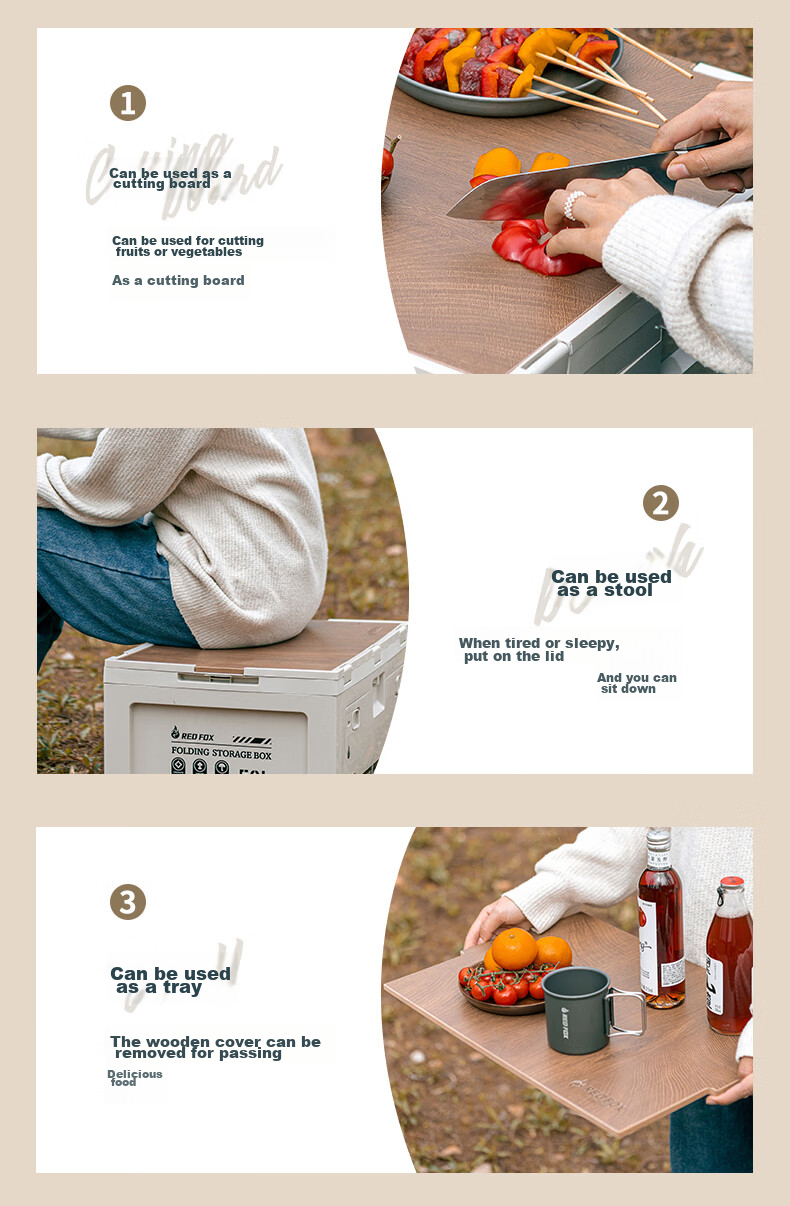 E-Rover Outdoor Storage Box, Camping Folding Box, Camping Organizer Box, Car Trunk Storage Box, Wooden Lid Clothes Storage Box 7