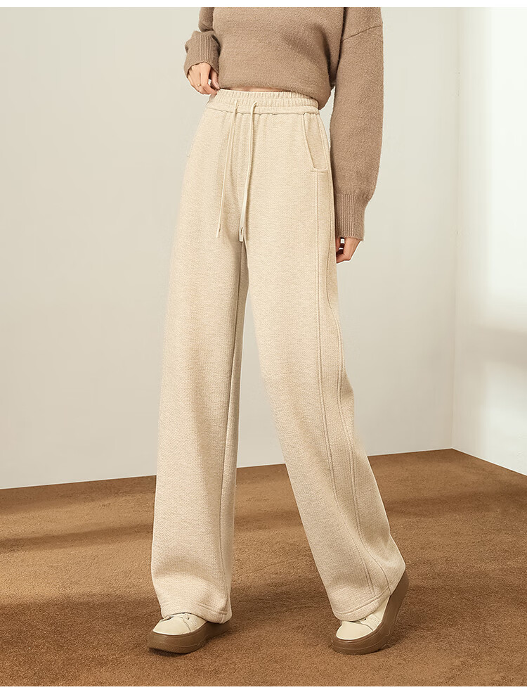 Dme Fleece-Lined Warm High-Waist Straight-Leg Lazy Style Soft Glutinous Rice Pants, Petite Casual Pants Wide-Leg Pants, Olive Green XL 7