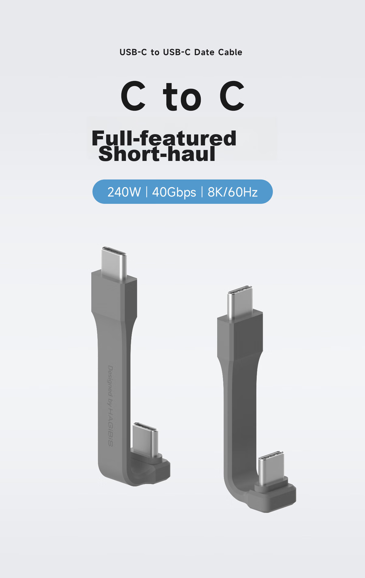 Hagibis Type-C Bent Short Cable, USB4 Full-Function Data Cable, Hard Drive Enclosure Ctoc Connection, Phone Charger Fast Charging Cable, PD240W Thunderbolt 4 Docking Station, Suitable for IPhone 17 1