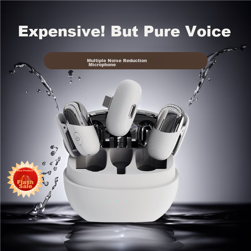 CRENOV [Immersive Audio Recording] Wireless Lavalier Microphone Audio Pickup for Live Streaming, Recording Equipment for Mobile Phones, Computers, Cameras, TikTok, Outdoor Short Videos, Professional Noise Reduction, Dual-Channel