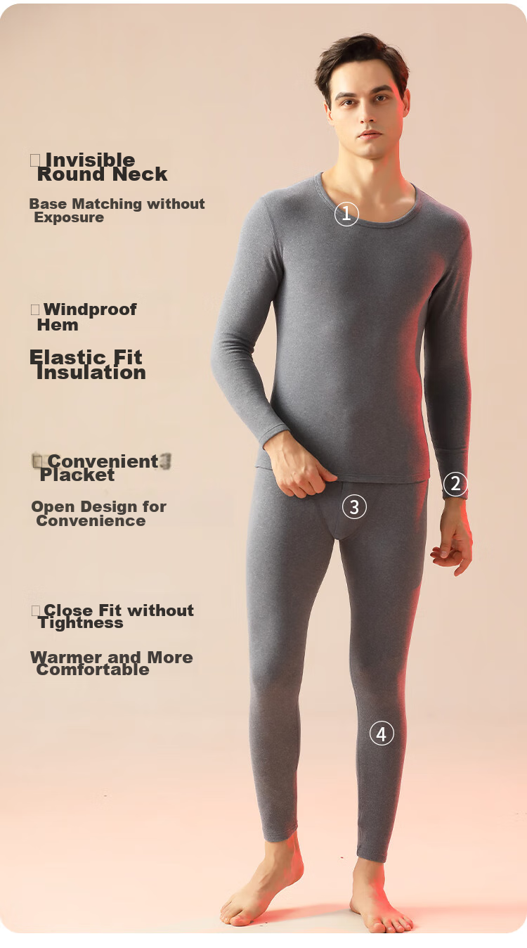 Hengyuanxiang Thermal Underwear for Men, Modal with Cashmere And Silk, Autumn Top And Bottom Set, Fleece-Lined, 4XL 9