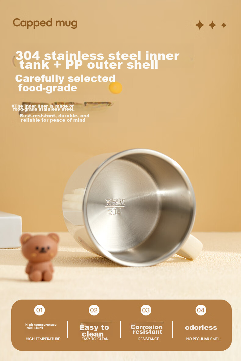 WORTHBUY 316 Stainless Steel Children's Milk Cup, Baby Drinking Cup, Double-Layer Anti-Scalding with Scale And Straw Cup, Rabbit Desig 3