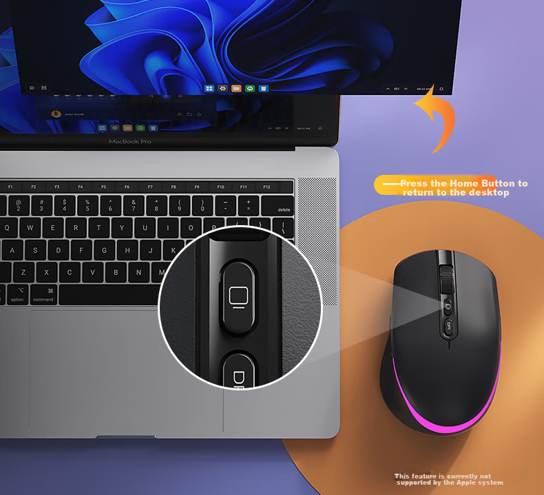 Aigo M60 Moonlight Curve Wireless Mouse, 2.4G Connection, Rechargeable Lithium Battery, RGB Lighting, One-Key Return to Desktop, Suitable for Business Office And Gaming, Black 6