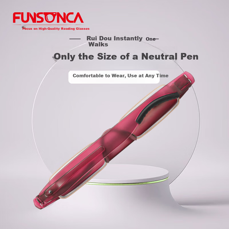 Funsonca Blue Light Blocking Folding Reading Glasses Durable Imported Material 360° Rotating Portable Pen Style Unisex 6109 Red +1.50 Strength