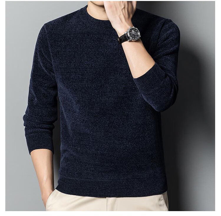 JEEP Men's Fleece-Lined Thickened Winter Warm Base Layer Sweater Knitwear Navy Blue L 2