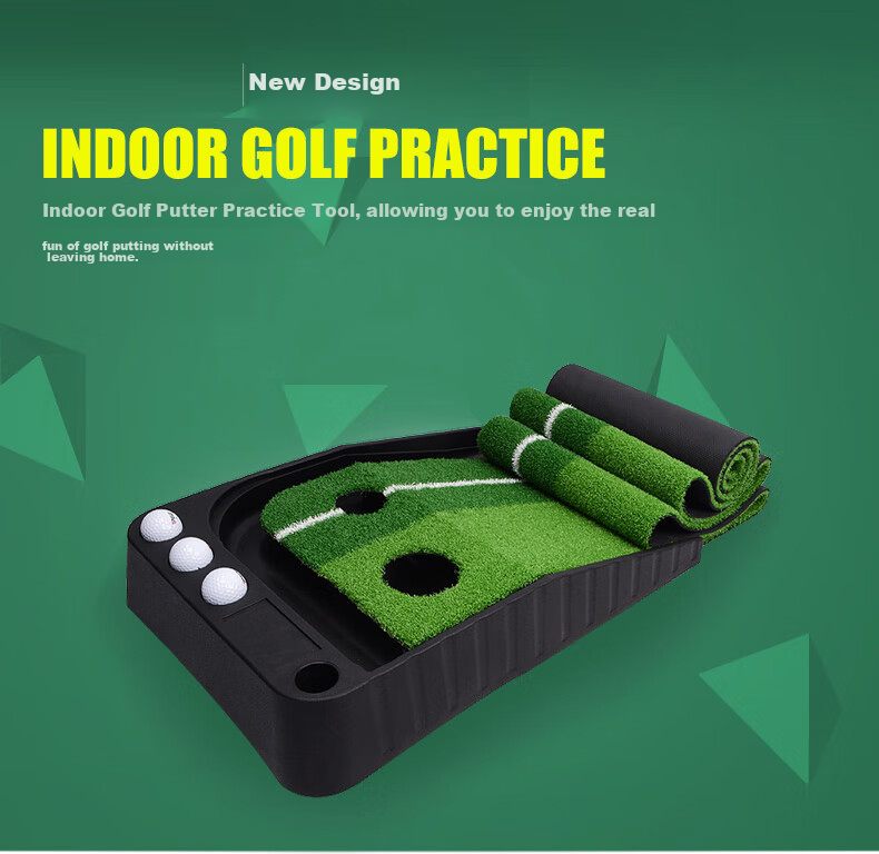 INVUI Indoor Golf Putting Practice Device, Office Putting Practice Mat, Golf Club Set, 3-Meter Training Device with Track 1