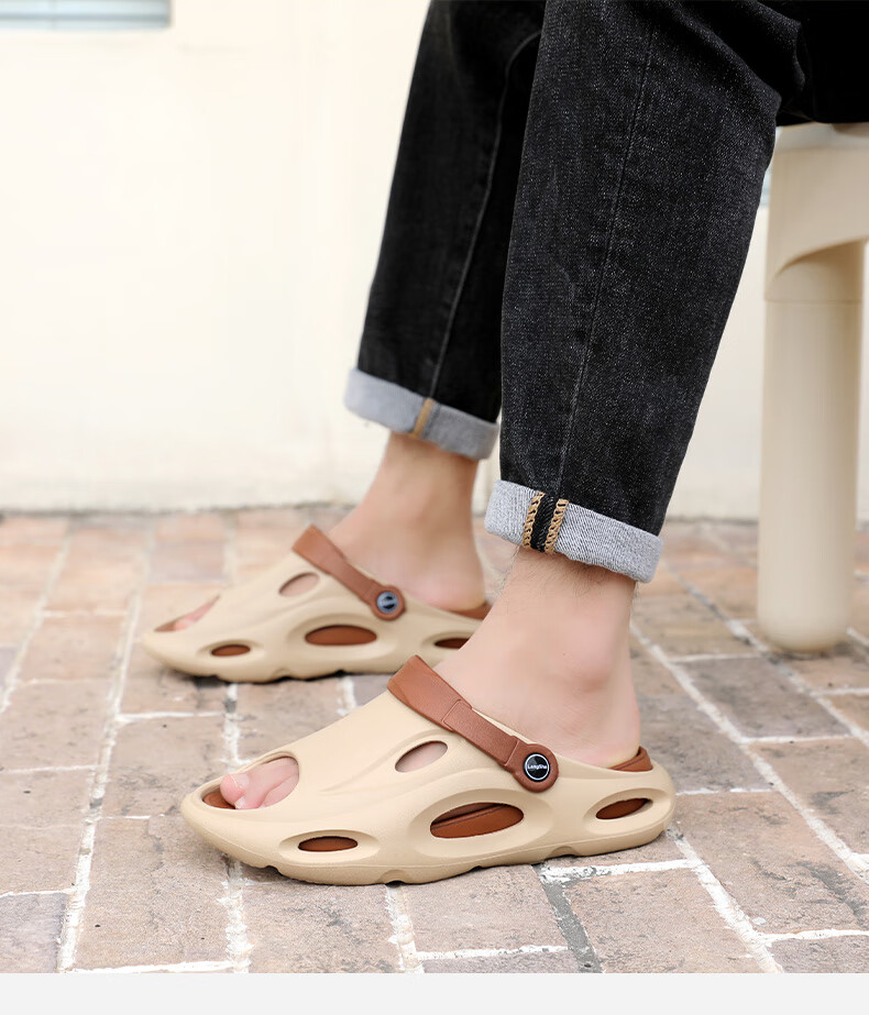 LangSha Men's Perforated Sandals, Outdoor Driving Sandals, Thick-Soled Non-Slip Slippers with Comfortable Feel for Beach Wear 10