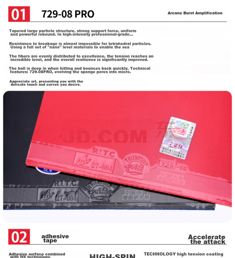 729 Table Tennis Rubber, 729 -08 PRO Jing Su Professional Version Set, Red 7