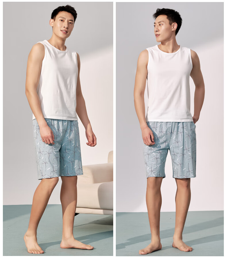 Yiershuang 100% Cotton Men's Homewear Five-Point Shorts Casual Printed Lounge Pants 3XL 14
