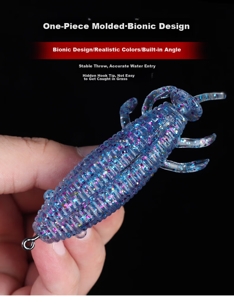 Xionghuo Lure Fishing Bait Soft Worm Artificial Bait Hook for Black Fish, Strong Bait Worm Bait Set, 6 Pieces Mixed Pack 5