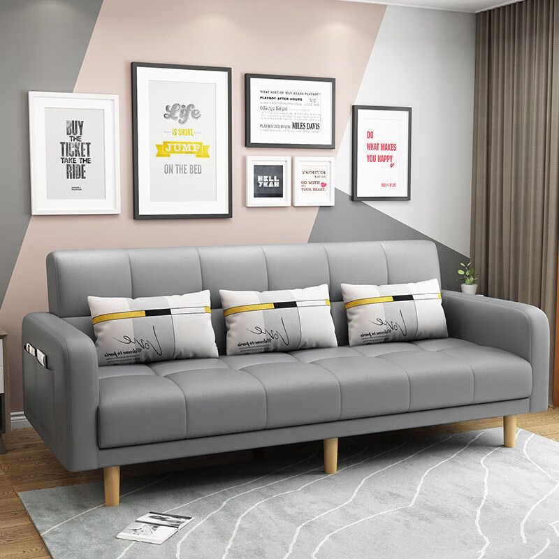 Huakaizhixing Sofa Bed, Dual-Purpose Folding Sofa And Bed, Two-Seater, Tech Fabric Sofa S96, Gray Tech Fabric, 2 Meters