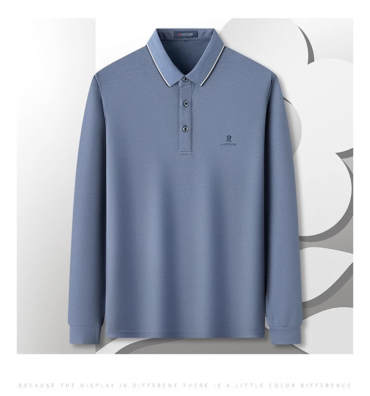 MONTAGUT Men's Long Sleeve Polo Shirt Spring Autumn Cotton Breathable Comfortable T-Shirt Gray Blue M(48) 6