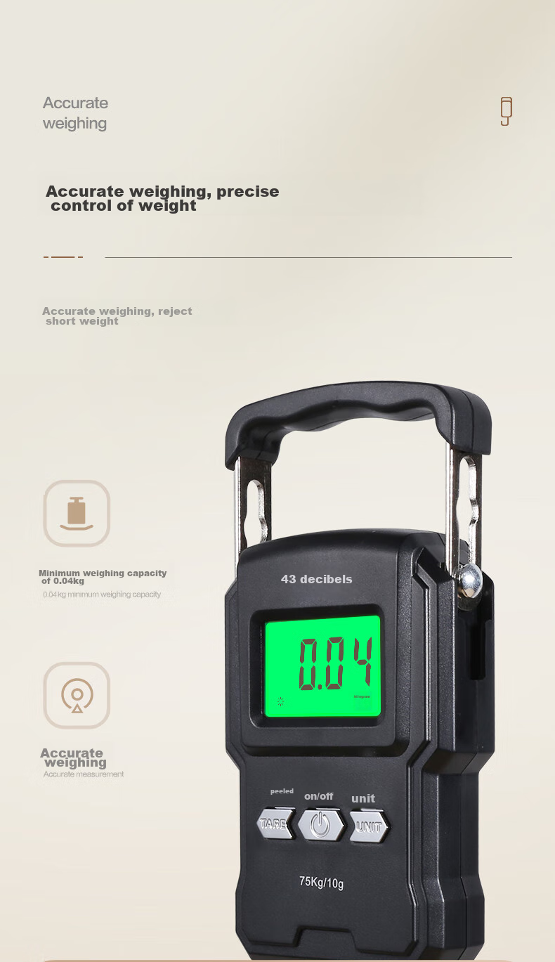 Xiangshan Portable Electronic Scale High-Precision Luggage Scale 60kg Black Type-C Rechargeable 5