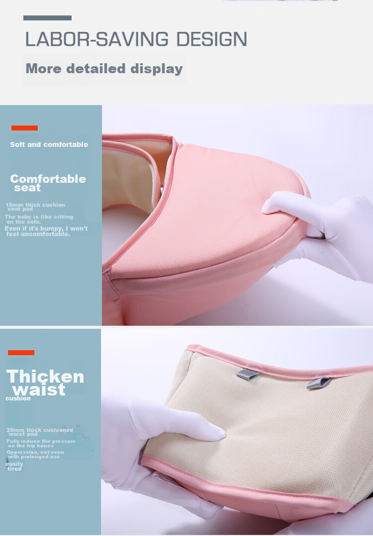 LYUBA Waist Stool, Baby Carrier, Front-Carrying Style, Baby-Holding Aid, Multifunctional Seat, Shock-Absorbing Back Support, Infant Carrier HYA2031, Cherry Blossom Pink 9