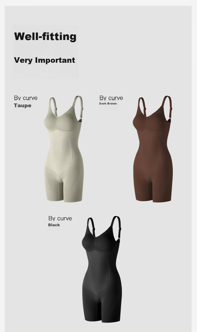 Quxianzhuyi [Song Xi Same Style] Black Chocolate Shaping Bodysuit Tummy Control Waist Cincher, Bean Gray Color [Thin Straps], Size S 37