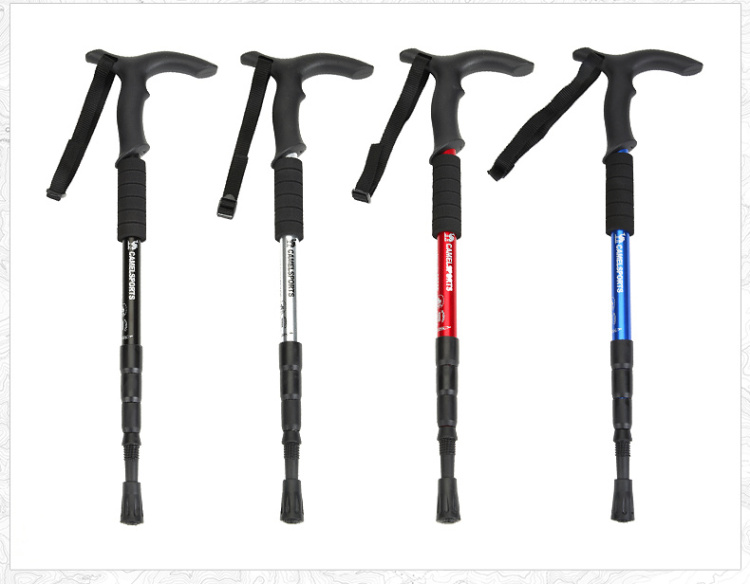 CAMEL Outdoor Hiking Pole Ultra-Light Aluminum Alloy Four-Section T-Handle Trekking Mountaineering Climbing 2SA7D42-1D Black 5