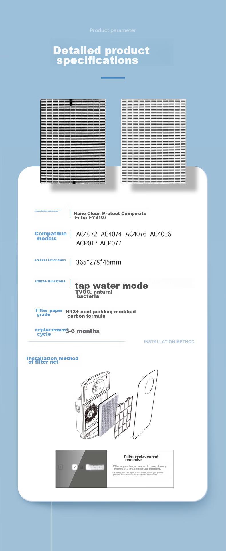 KISSAIR Compatible Air Purifier Filter for Philips FY3137, Fits AC3252/AC3254 Filter Mesh 4