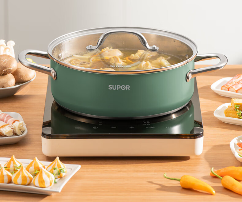 SUPOR 304 Stainless Steel Hot Pot for Home Use with Composite Bottom, Gas And Induction Compatible Soup Pot, 28cm Green ET28AAS04-G 1