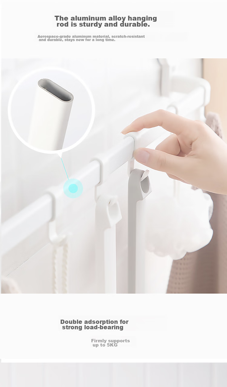 CHAHUA Hook Towel Rack, Bathroom Storage Shelf without Drilling, Bath Towel Bar, Aluminum Alloy, 50cm 4