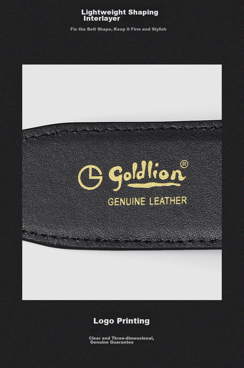Goldlion Stainless Steel Gift Box First Layer Cowhide Genuine Leather Business Automatic Buckle Gold Logo Belt Black 115 11