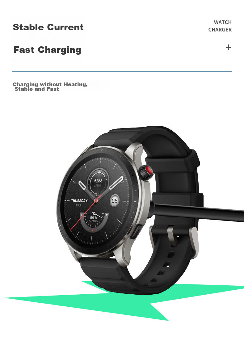 KMaxAI Magnetic Charger for Amazfit GTR4 Pro, Compatible with Huawei Mi Band And Amazfit, CHEETAH Charging Dock, Watch GTS 3/T-REX2 USB Fast Charging Cable, Black 7
