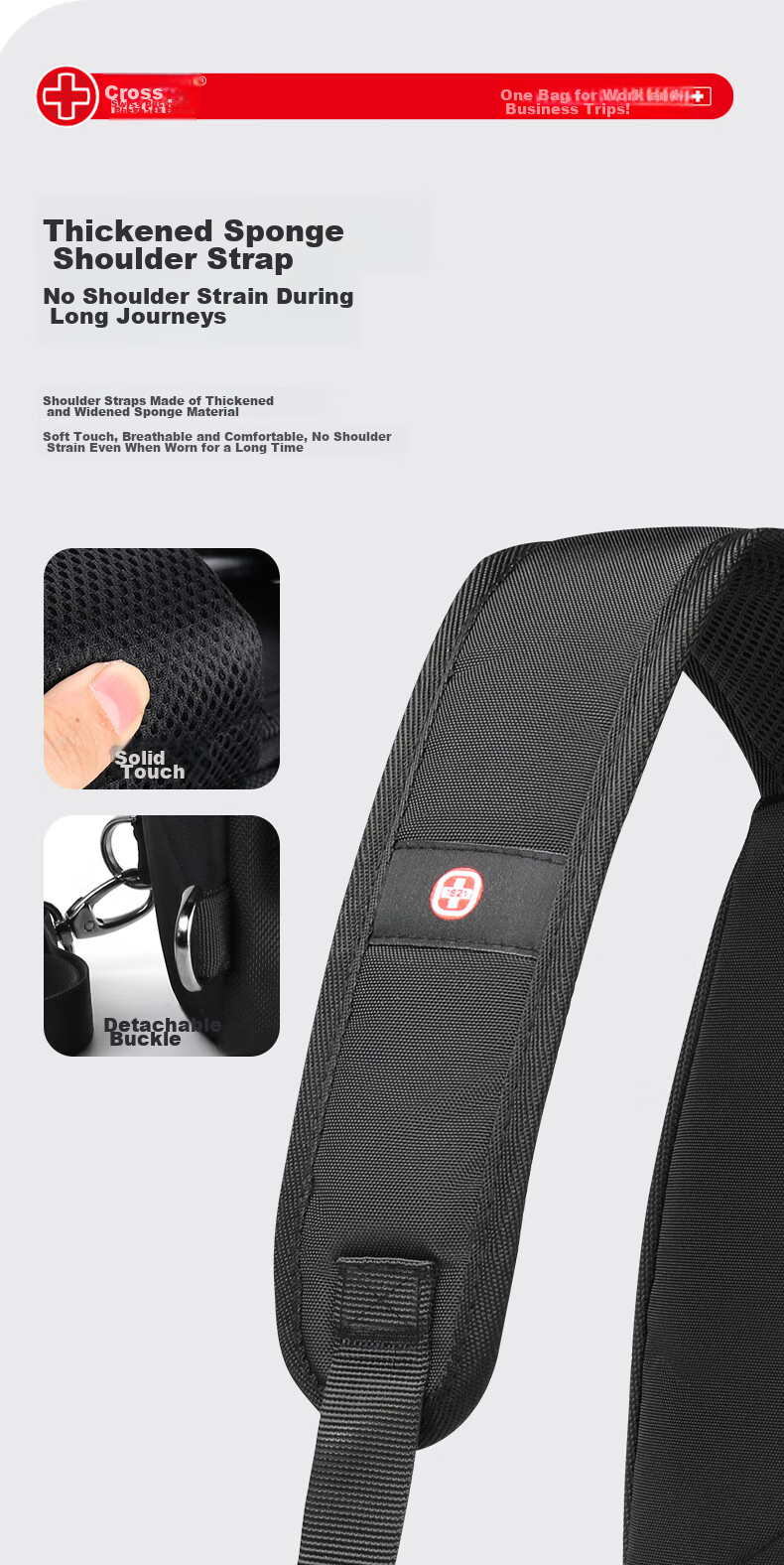 CROSSGEAR Swiss Cross Medal Casual Sports Shoulder Bag, Men's Crossbody Flat Backpack, Multifunctional Cycling Storage Bag 9