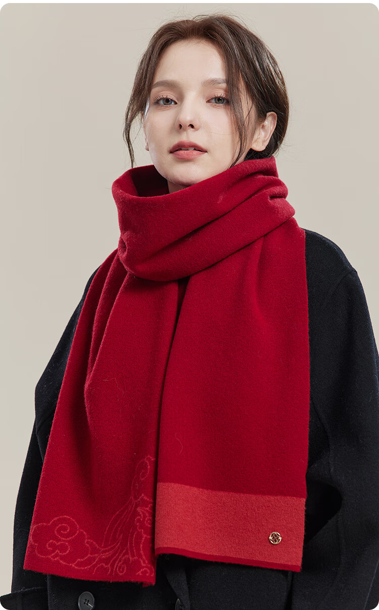 JIUMU Pure Wool Zodiac Year Red Scarf, Unisex Style for Men And Women, Autumn And Winter Warm Neck Warmer, Mid-Autumn Festival Birthday Gift Box Set 16
