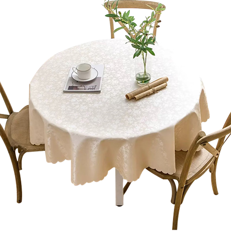 MOON TIME Round Tablecloth, European Style Waterproof Oil-Proof Scald-Resistant Washable Round Dining Table Cover Table Mat Champagne Color