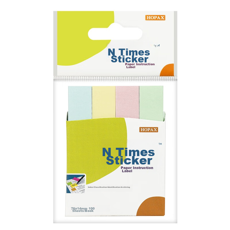STICKN 4 Packs of 400 Sheets 4-Color Divided Sticky Notes, 76*14mm Memo Pads, Note Paper, 34017