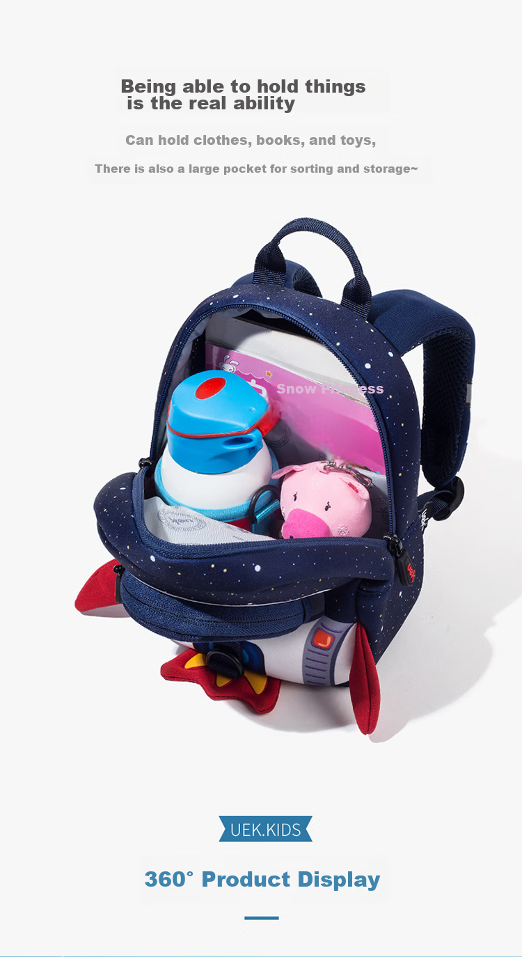 UEK Anti-Lost Backpack for Boys And Girls Aged 1-3 Kindergarten Anti-Lost Rocket Large Blue Children's Small Schoolbag 13