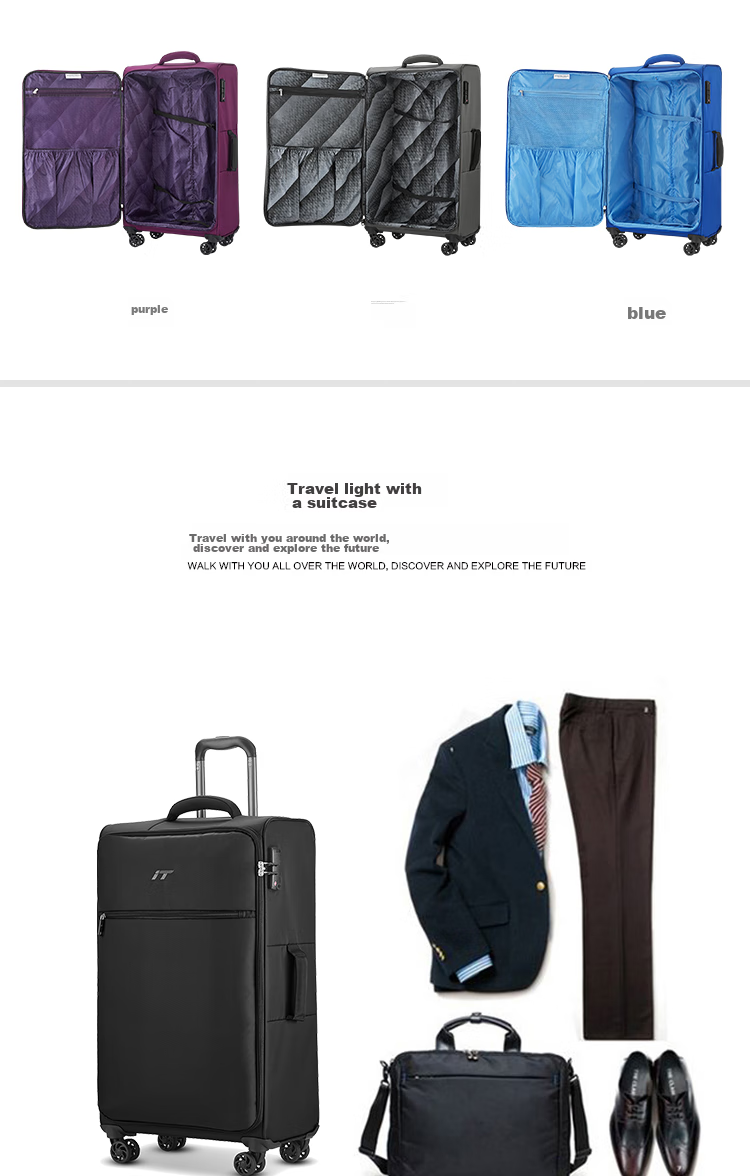 INTERNATIONAL TRAVELLER British IT Suitcase Check-In Luggage, Spinner Wheels, Ultra-Light Suitcase, 24-Inch Soft Fabric Case, 1191 Blue 13
