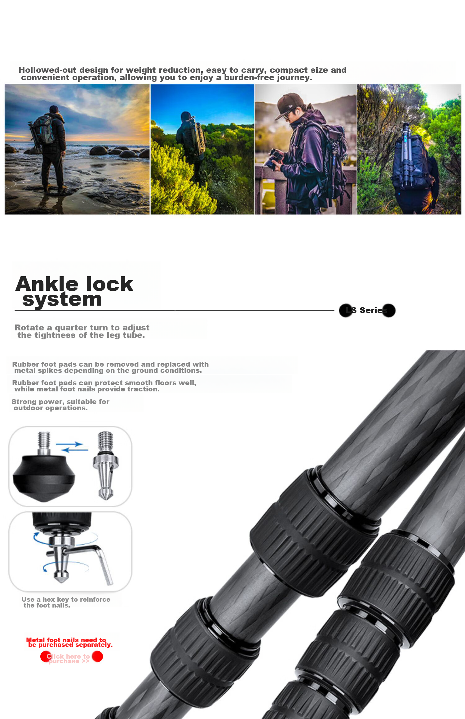 Leofoto Tripod, Carbon Fiber Phone Stand, Canon Nikon Sony Camera Lens Photography And Videography Tripod with Ball Head Kit LS-225C+LH 21