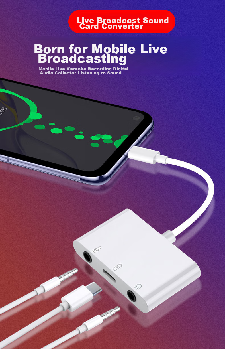 JOWOYE Huawei Adapter, Mobile Phone Sound Card Live Streaming Converter, IPhone 15/iPad Samsung Fast Charging Headphone, Music Conversion Cable, Audio Microphone for PUBG Voice Chat, 3.5mm Accompaniment 2