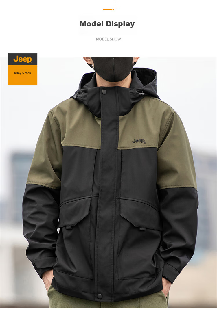 JEEP Men's Hooded Jacket, Spring And Autumn Season, Loose-Fit Trendy Casual Clothing for Men, Army Green, Size M 14