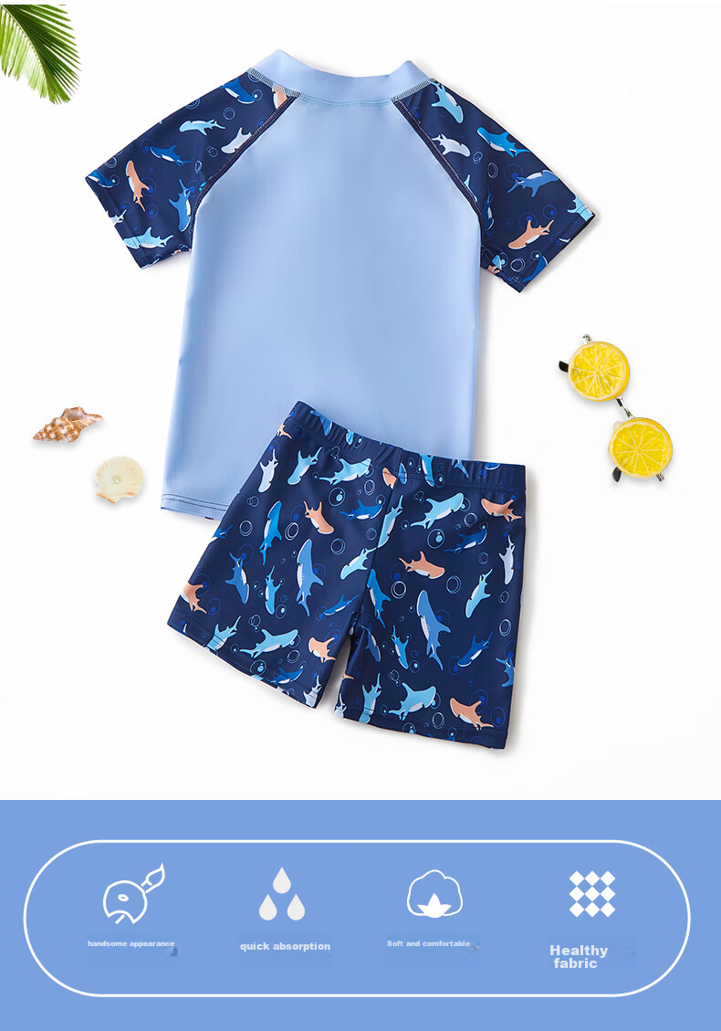 PEAK Children's Swimwear, Boys' Professional Short-Sleeve Two-Piece Training Swimsuit And Swim Trunks, Chlorine-Resistant Hot Spring Mirror Hat Bag Set, Size 110 3