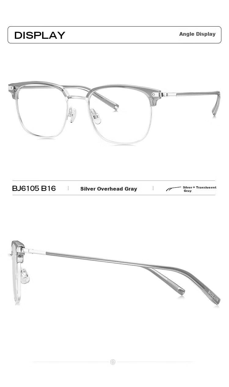 BOLON Eyeglasses, Lightweight Business Versatile Browline Frame, D-Shaped Optical Frame, Can Be Fitted with Prescription Lenses, Myopia Glasses Frame BJ6105B90 9
