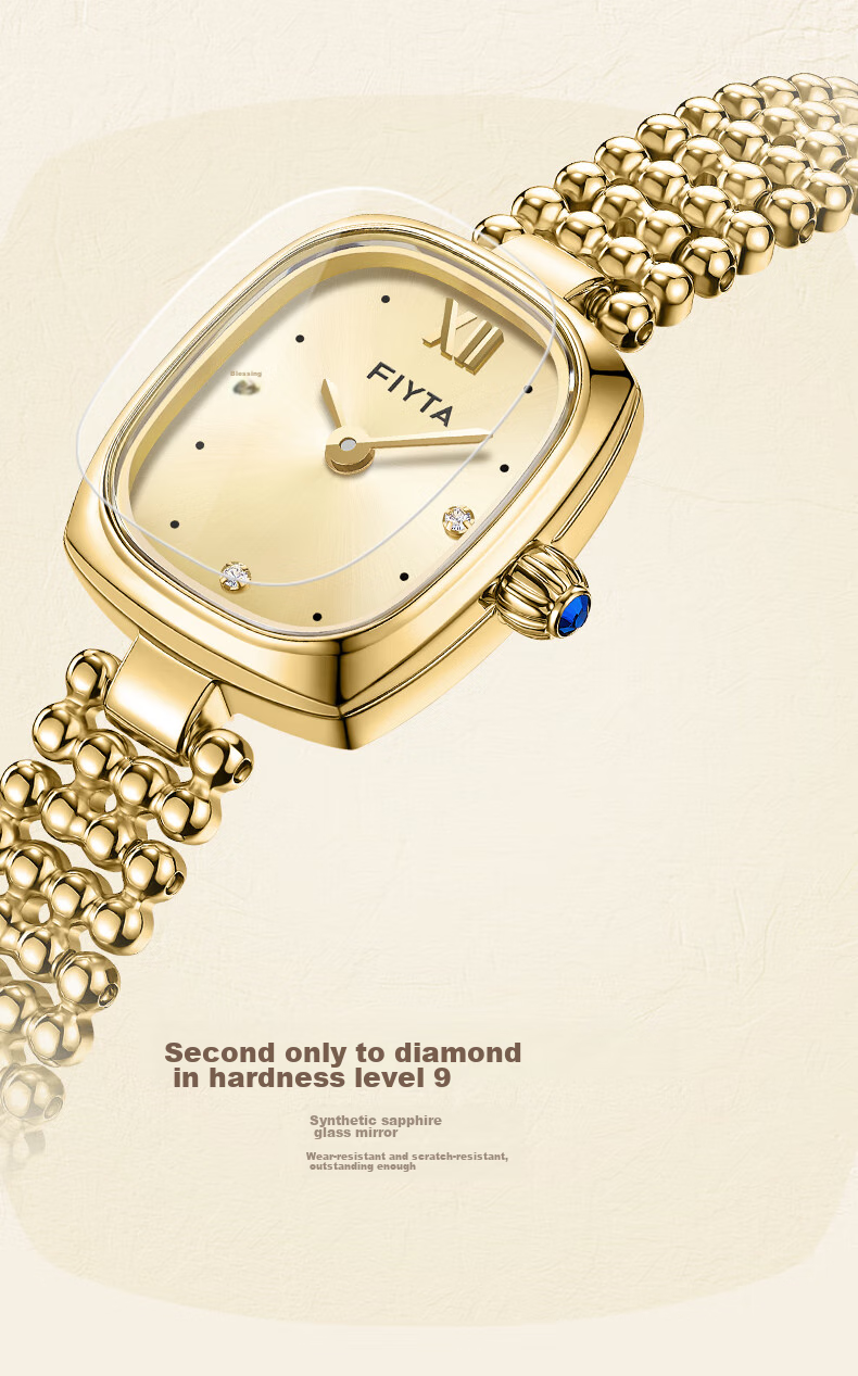 FIYTA "Little Gold Watch" PLUS Edition Gold Dial Bamboo Link Vintage Women's Watch Birthday Holiday Gift for Her 10