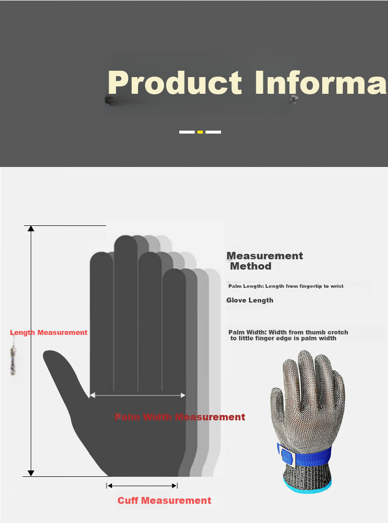 Ams Cut-Resistant Gloves, Anti-Bite Anti-Stab Fishing Knife-Proof Stainless Steel Metal Wire Kitchen Cutting Butchering Specialized One Pair 1706 7