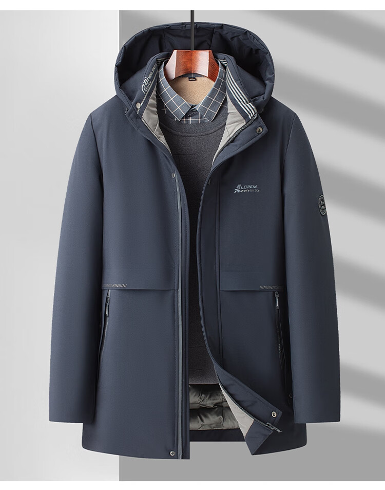ROMON Men's Winter Warm Hooded Cotton Jacket Casual Business Cotton Coat Dad Style 23855 Navy Blue 175 5