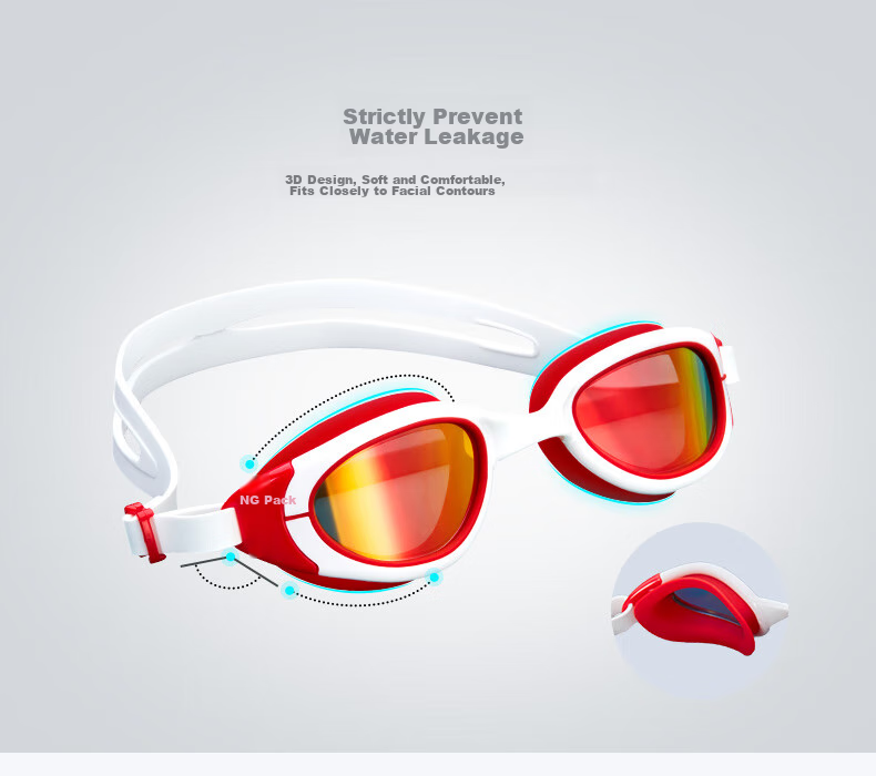 BALNEAIRE Waterproof Anti-Fog Protective Goggles, High Definition, for Men And Women, Non-Prescription, Professional, Blue And Red 19