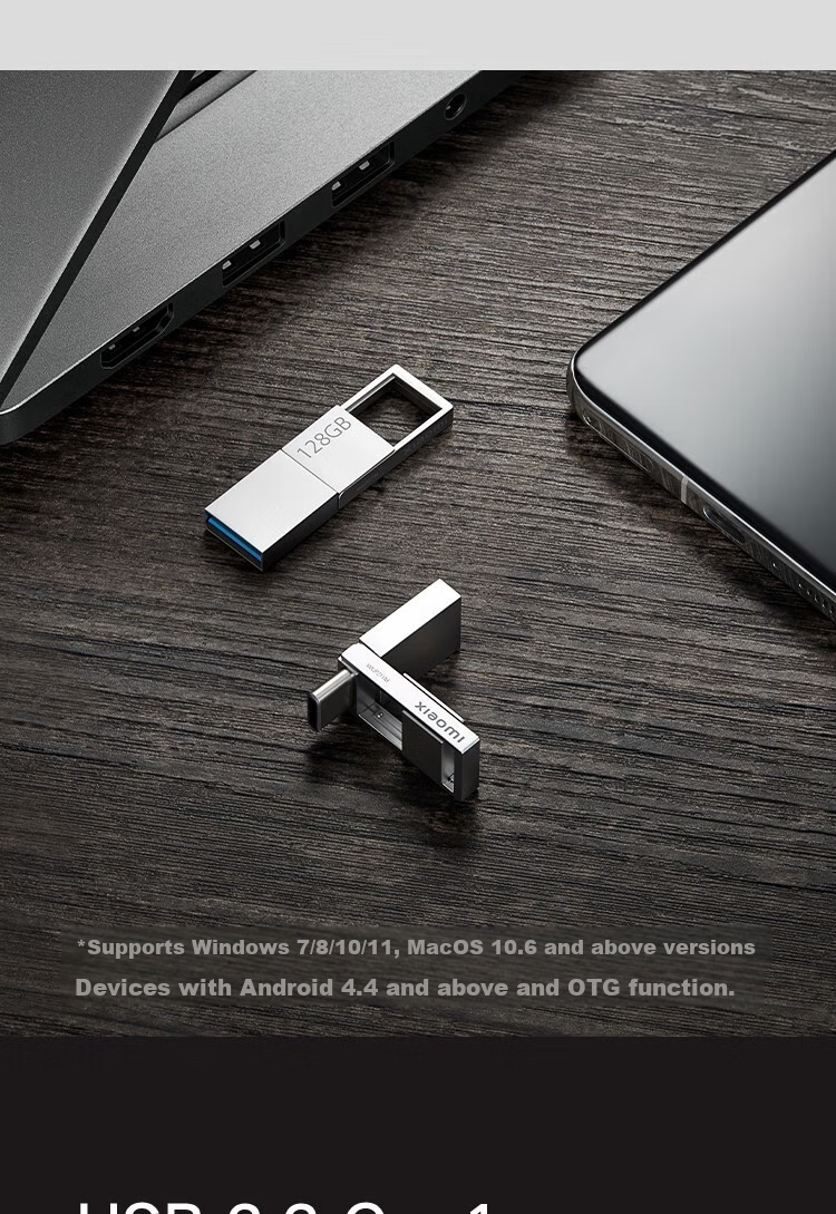 MI 128GB Type-C USB 3.2 Dual-Interface Portable Flash Drive for Phones And Computers, Direct Phone Connection, Capacity Expansion for Tablets And Cars, High-Speed 150MB/S 3