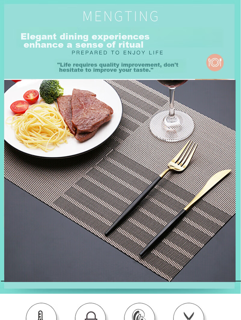 MENGTING Table Mat And Coaster Set, Western-Style Placemats And Coasters, Heat-Resistant And Insulated, Set of 4, 45*30cm, 3027 1