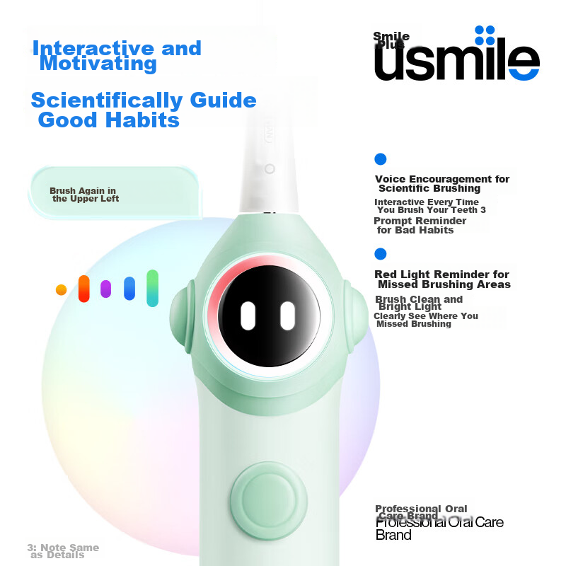 Электрическая зубная щетка Usmile Q20 Fantasy Blue для детей от 3-12 лет, с напоминанием о чистке, подарок на день рождения