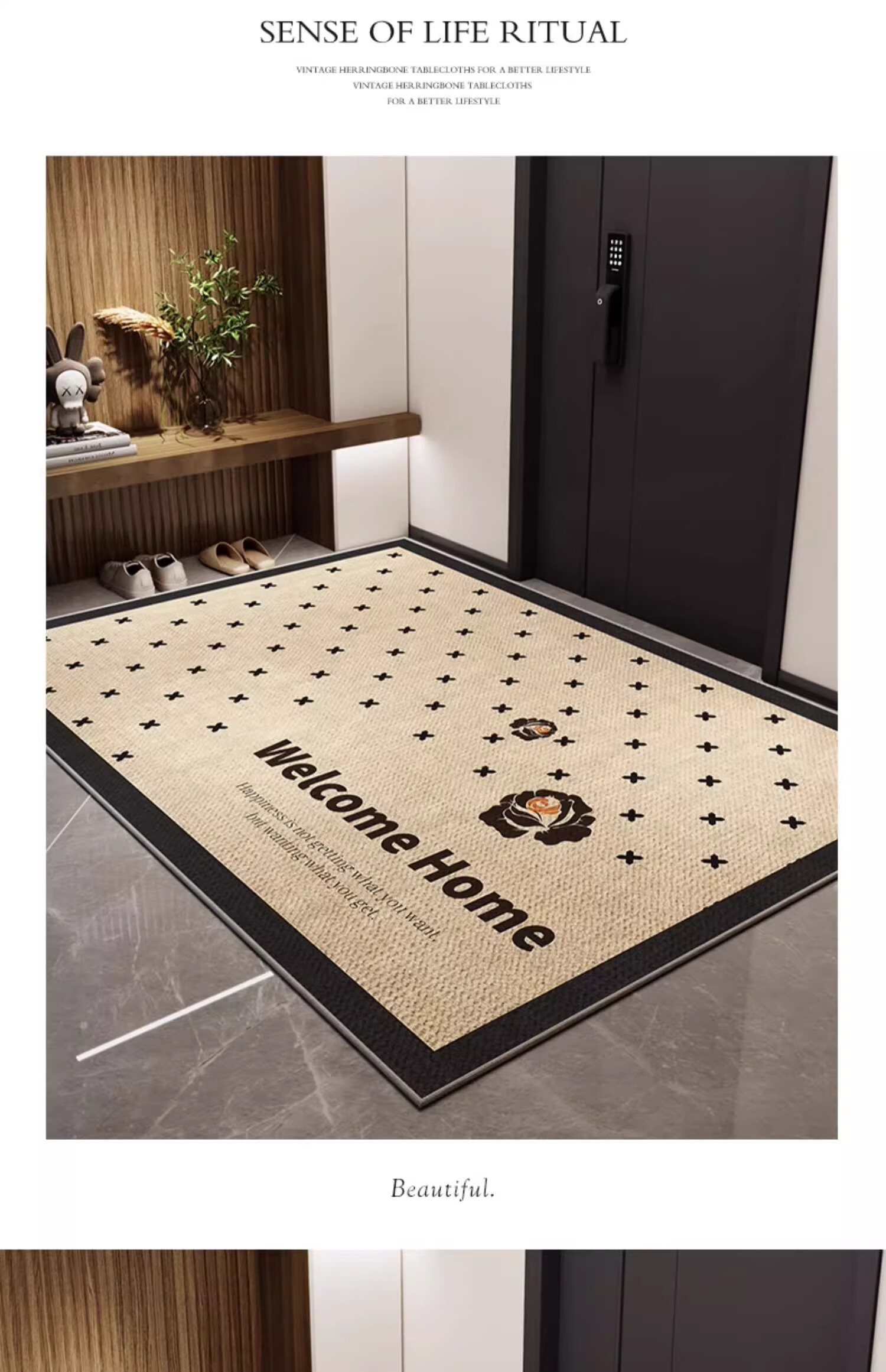 Yinshang Japanese Style Entryway Door Mat Low-Maintenance Entrance Rug Wabi-Sabi Aesthetic High-End Durable Doormat 7